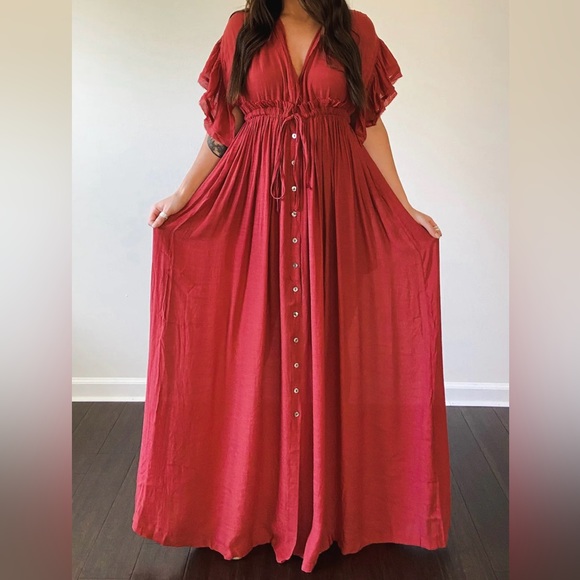**LAST ONE** Boho Plunging Neck Gauze Cover Up Photoshoot Maternity Maxi Dress - Picture 4 of 13